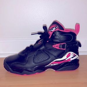 Air Jordan 8 Retro (GS), size 6Y (women’s 7.5), black and white pinksicle